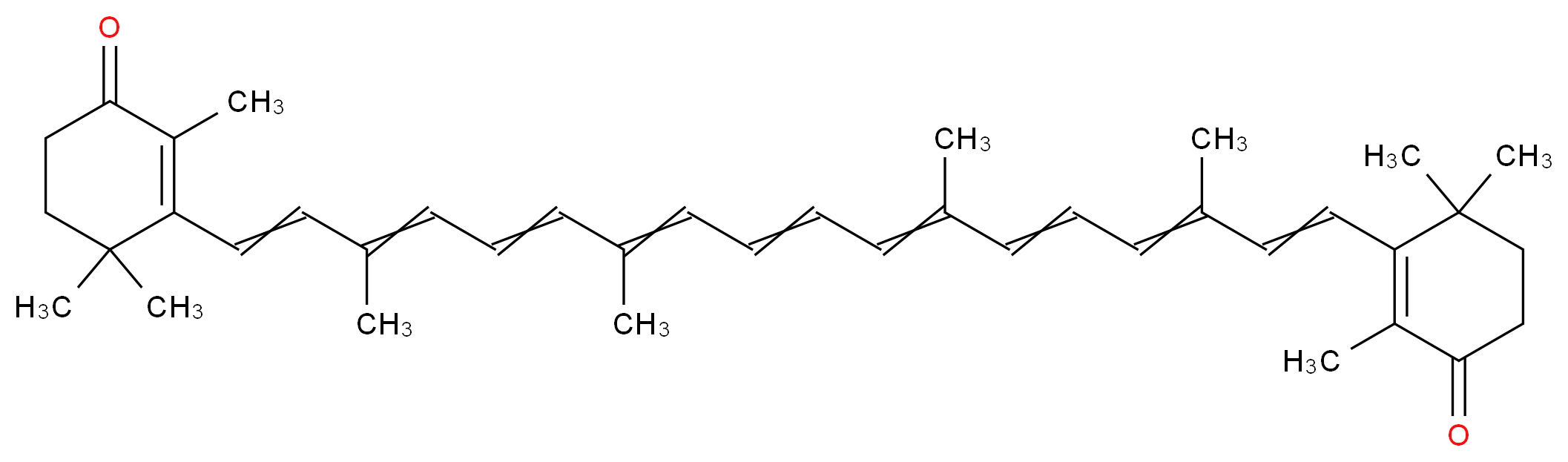 2,4,4-trimethyl-3-[(1E,3E,5E,7E,9E,11E,13E,15E,17E)-3,7,12,16-tetramethyl-18-(2,6,6-trimethyl-3-oxocyclohex-1-en-1-yl)octadeca-1,3,5,7,9,11,13,15,17-nonaen-1-yl]cyclohex-2-en-1-one_分子结构_CAS_514-78-3