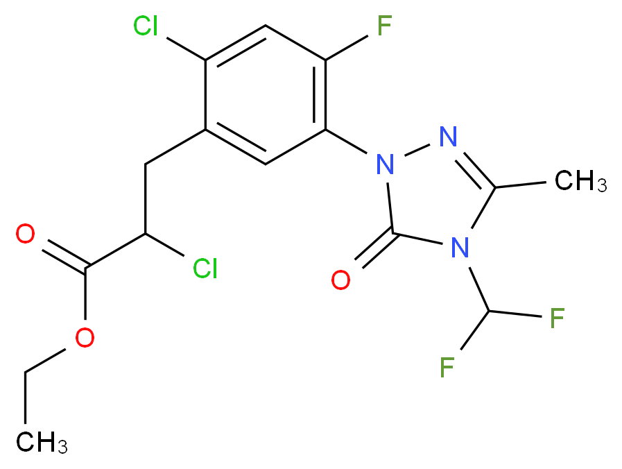 ethyl 2-chloro-3-(2-chloro-5-(4-(difluoromethyl)-3-methyl-5-oxo-1,2,4-triazol-1-yl)-4-fluorophenyl)propanoate_分子结构_CAS_128639-02-1)