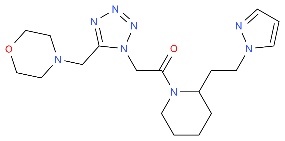 4-{[1-(2-oxo-2-{2-[2-(1H-pyrazol-1-yl)ethyl]-1-piperidinyl}ethyl)-1H-tetrazol-5-yl]methyl}morpholine_分子结构_CAS_)