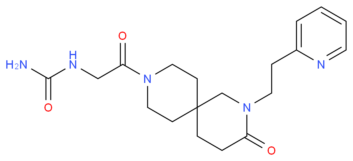 N-{2-oxo-2-[3-oxo-2-(2-pyridin-2-ylethyl)-2,9-diazaspiro[5.5]undec-9-yl]ethyl}urea (non-preferred name)_分子结构_CAS_)