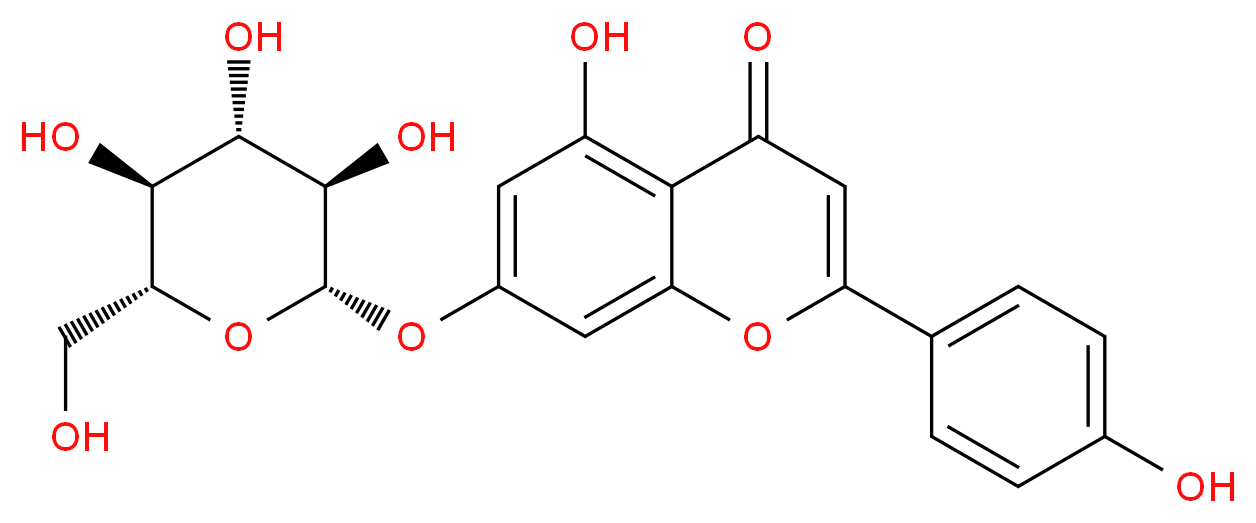 5-hydroxy-2-(4-hydroxyphenyl)-7-{[(2S,3R,4S,5S,6R)-3,4,5-trihydroxy-6-(hydroxymethyl)oxan-2-yl]oxy}-4H-chromen-4-one_分子结构_CAS_578-74-5