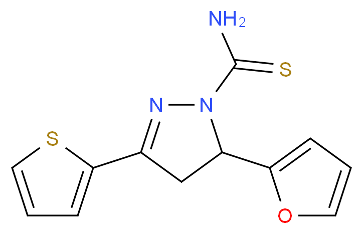 5-(furan-2-yl)-3-(thiophen-2-yl)-4,5-dihydro-1H-pyrazole-1-carbothioamide_分子结构_CAS_394682-37-2