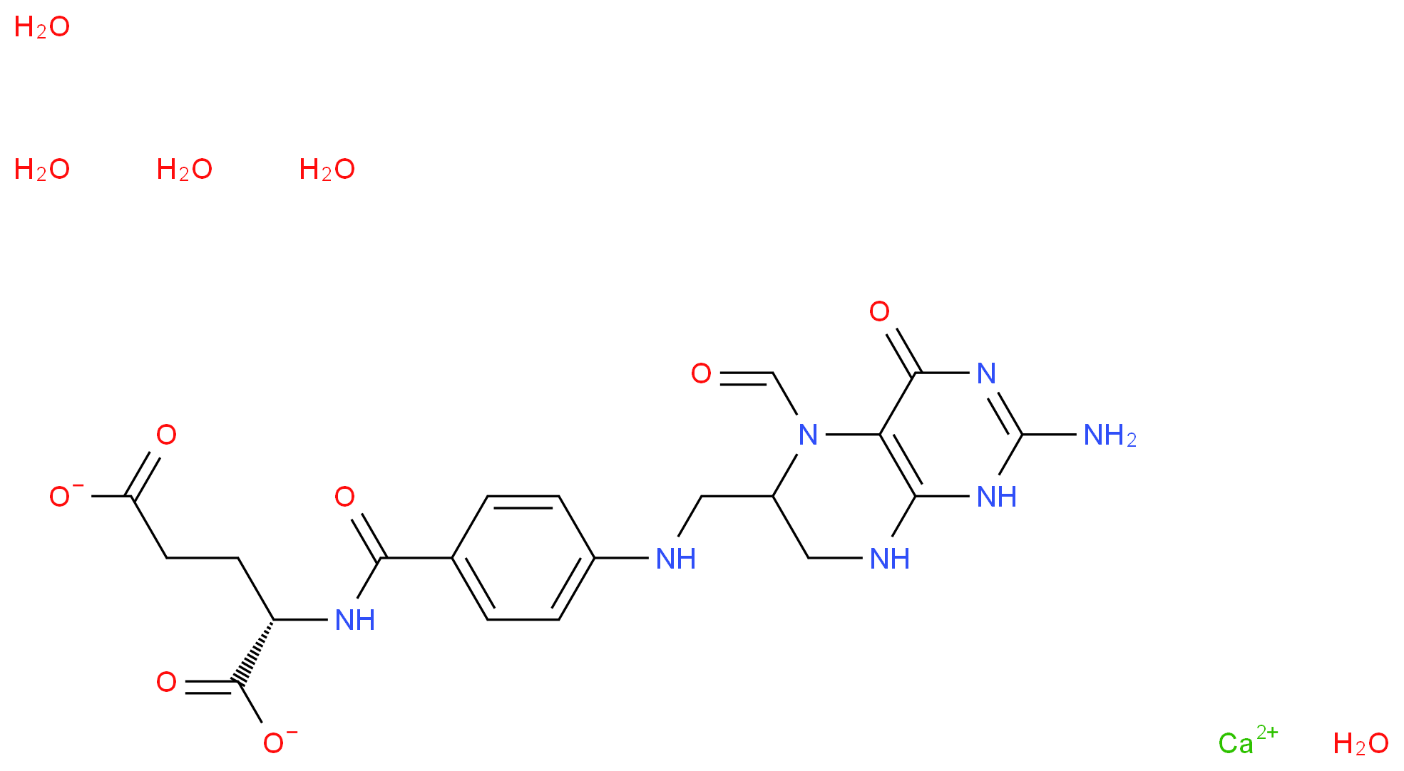 calcium (2S)-2-[(4-{[(2-amino-5-formyl-4-oxo-1,4,5,6,7,8-hexahydropteridin-6-yl)methyl]amino}phenyl)formamido]pentanedioate pentahydrate_分子结构_CAS_6035-45-6