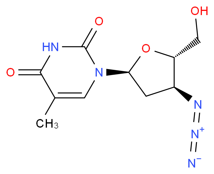 1-[(2S,4S,5S)-4-azido-5-(hydroxymethyl)oxolan-2-yl]-5-methyl-1,2,3,4-tetrahydropyrimidine-2,4-dione_分子结构_CAS_30516-87-1