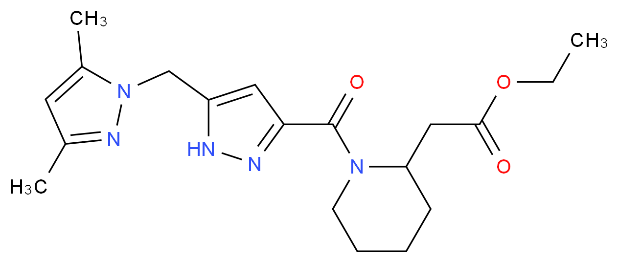 ethyl [1-({5-[(3,5-dimethyl-1H-pyrazol-1-yl)methyl]-1H-pyrazol-3-yl}carbonyl)-2-piperidinyl]acetate_分子结构_CAS_)