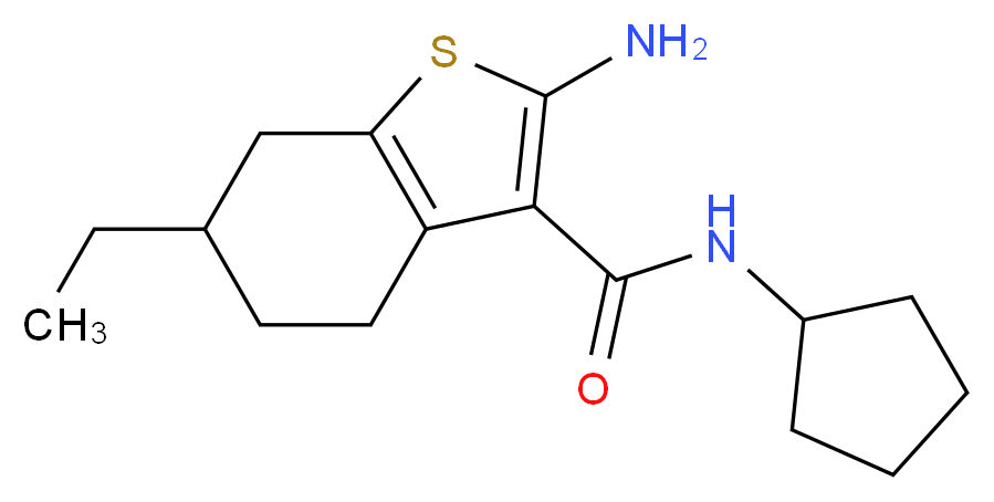 2-Amino-N-cyclopentyl-6-ethyl-4,5,6,7-tetrahydro-1-benzothiophene-3-carboxamide_分子结构_CAS_)