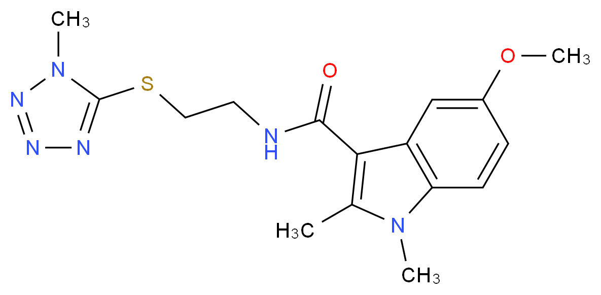 5-methoxy-1,2-dimethyl-N-{2-[(1-methyl-1H-tetrazol-5-yl)thio]ethyl}-1H-indole-3-carboxamide_分子结构_CAS_)