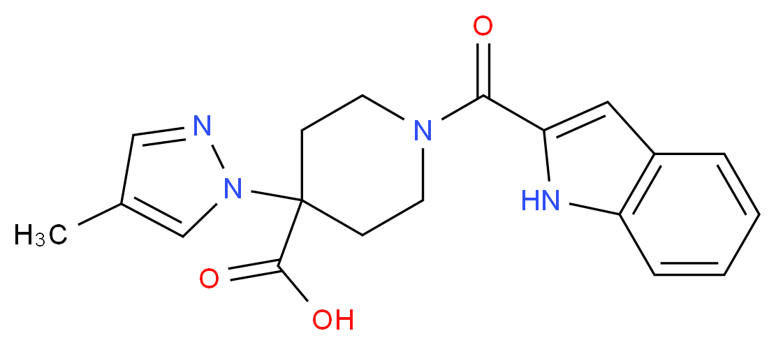 1-(1H-indol-2-ylcarbonyl)-4-(4-methyl-1H-pyrazol-1-yl)piperidine-4-carboxylic acid_分子结构_CAS_)