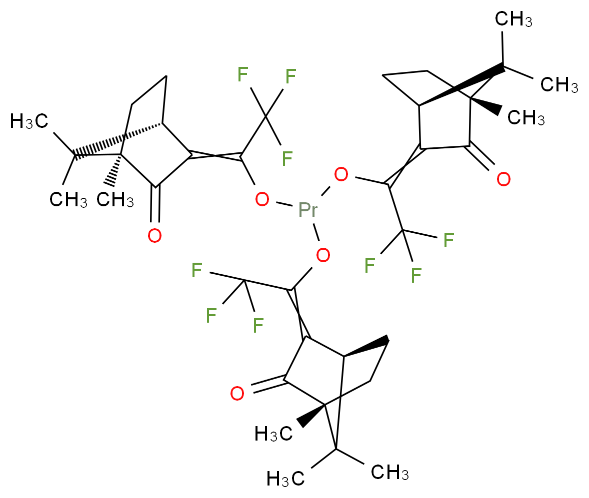 tris({2,2,2-trifluoro-1-[(1S,4R)-4,7,7-trimethyl-3-oxobicyclo[2.2.1]heptan-2-ylidene]ethoxy})praseodymium_分子结构_CAS_38053-99-5