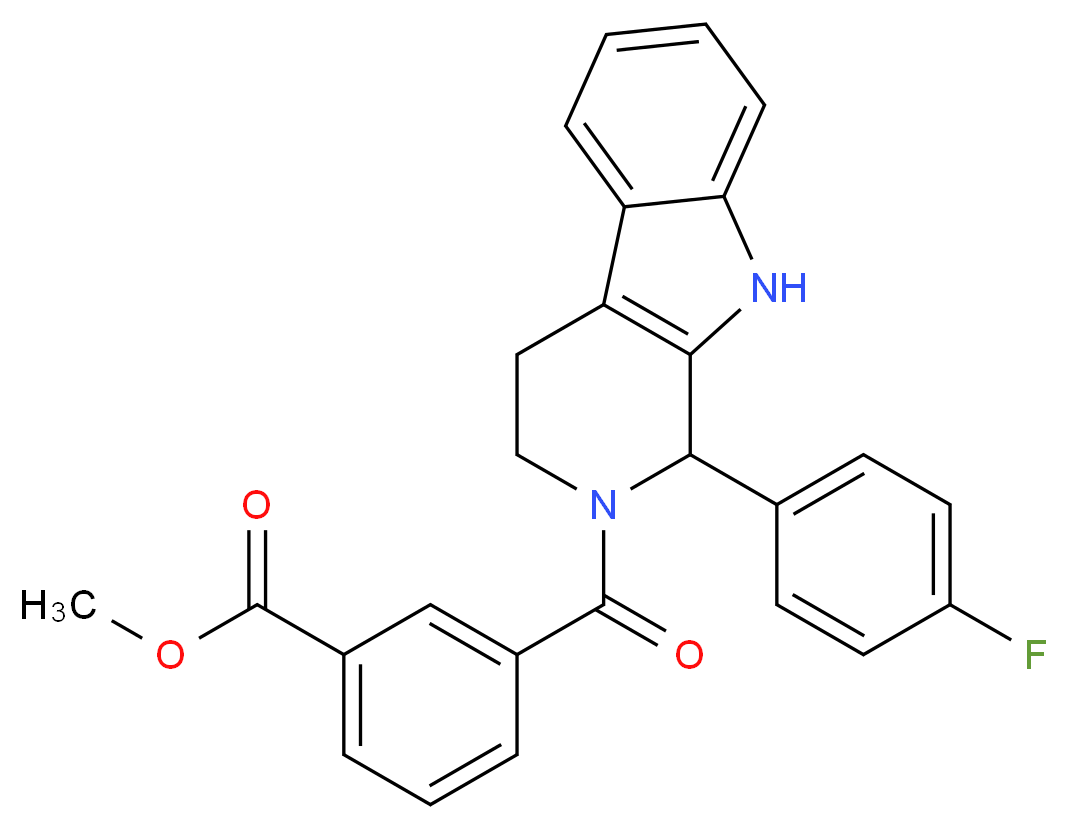 methyl 3-{[1-(4-fluorophenyl)-1,3,4,9-tetrahydro-2H-beta-carbolin-2-yl]carbonyl}benzoate_分子结构_CAS_)