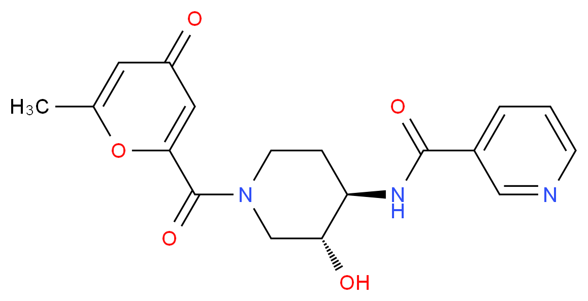 N-{(3R*,4R*)-3-hydroxy-1-[(6-methyl-4-oxo-4H-pyran-2-yl)carbonyl]piperidin-4-yl}nicotinamide_分子结构_CAS_)