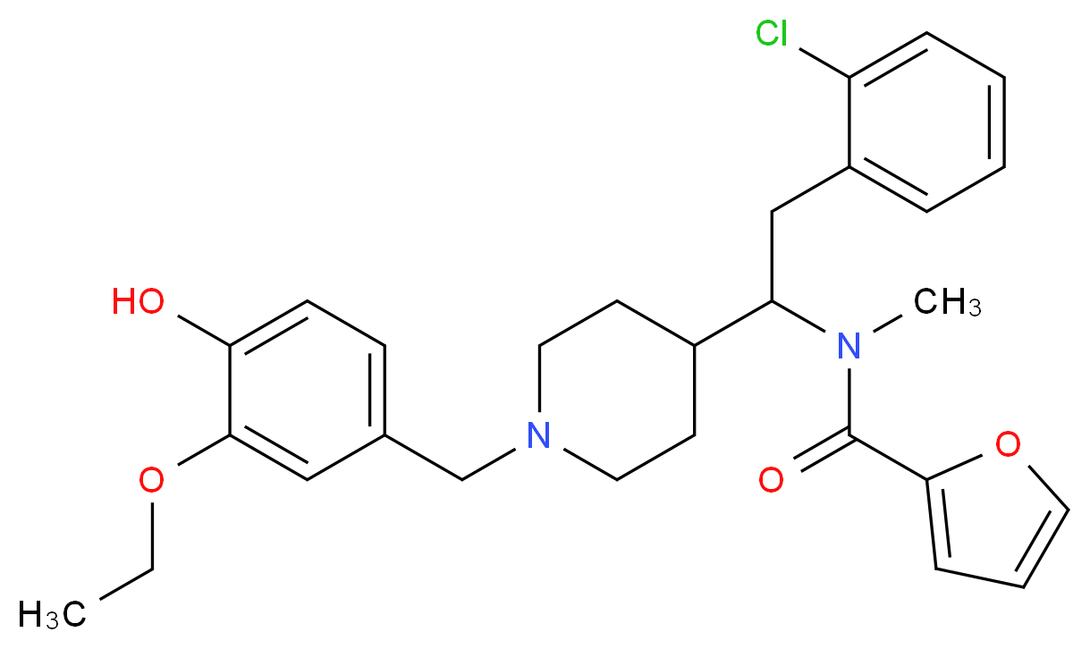 N-{2-(2-chlorophenyl)-1-[1-(3-ethoxy-4-hydroxybenzyl)-4-piperidinyl]ethyl}-N-methyl-2-furamide_分子结构_CAS_)