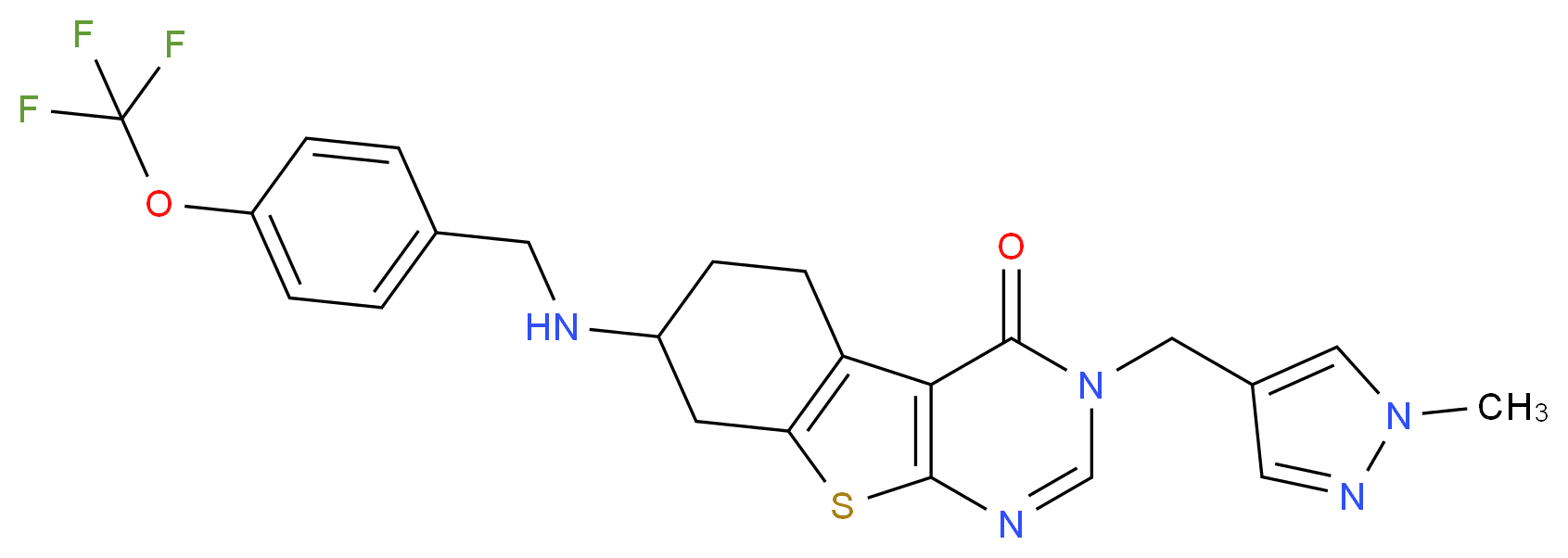 3-[(1-methyl-1H-pyrazol-4-yl)methyl]-7-{[4-(trifluoromethoxy)benzyl]amino}-5,6,7,8-tetrahydro[1]benzothieno[2,3-d]pyrimidin-4(3H)-one_分子结构_CAS_)