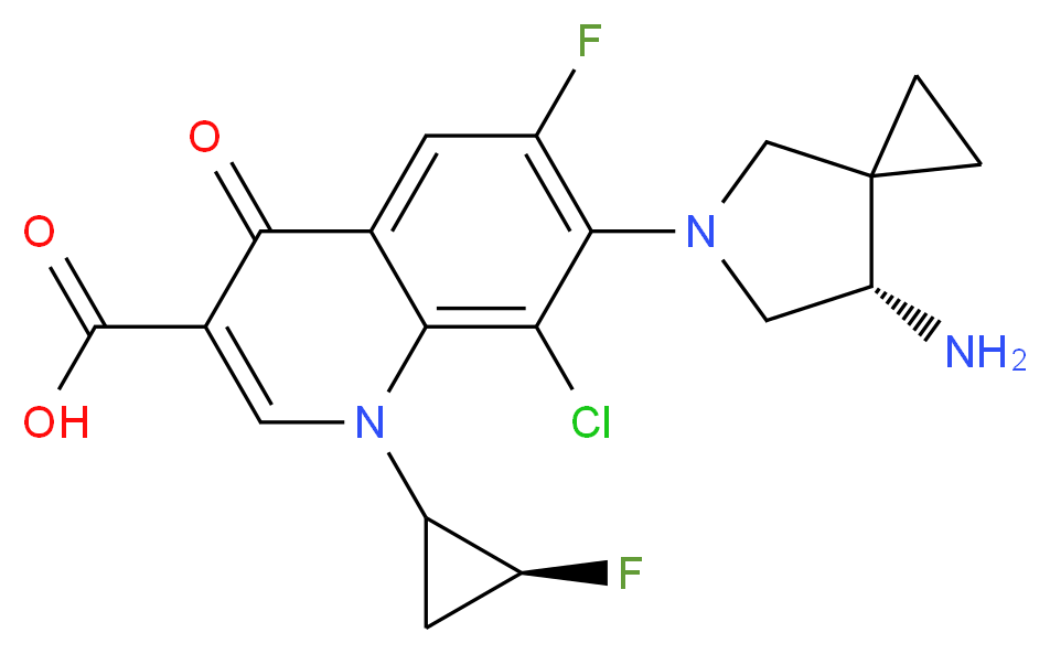 7-[(7S)-7-amino-5-azaspiro[2.4]heptan-5-yl]-8-chloro-6-fluoro-1-[(2S)-2-fluorocyclopropyl]-4-oxo-1,4-dihydroquinoline-3-carboxylic acid_分子结构_CAS_127254-12-0