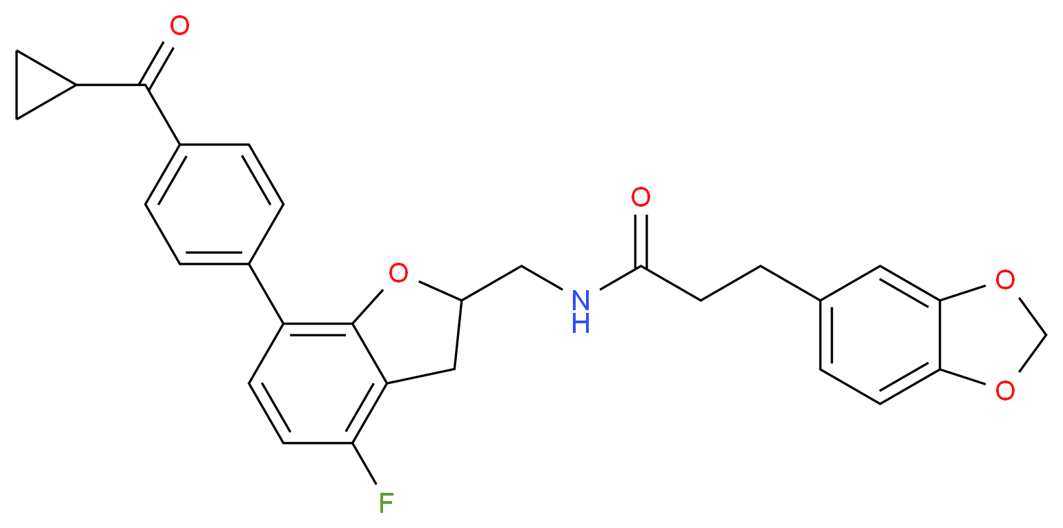 3-(1,3-benzodioxol-5-yl)-N-({7-[4-(cyclopropylcarbonyl)phenyl]-4-fluoro-2,3-dihydro-1-benzofuran-2-yl}methyl)propanamide_分子结构_CAS_)