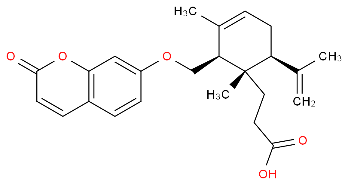 3-[(1S,2S,6S)-1,3-dimethyl-2-{[(2-oxo-2H-chromen-7-yl)oxy]methyl}-6-(prop-1-en-2-yl)cyclohex-3-en-1-yl]propanoic acid_分子结构_CAS_21800-49-7