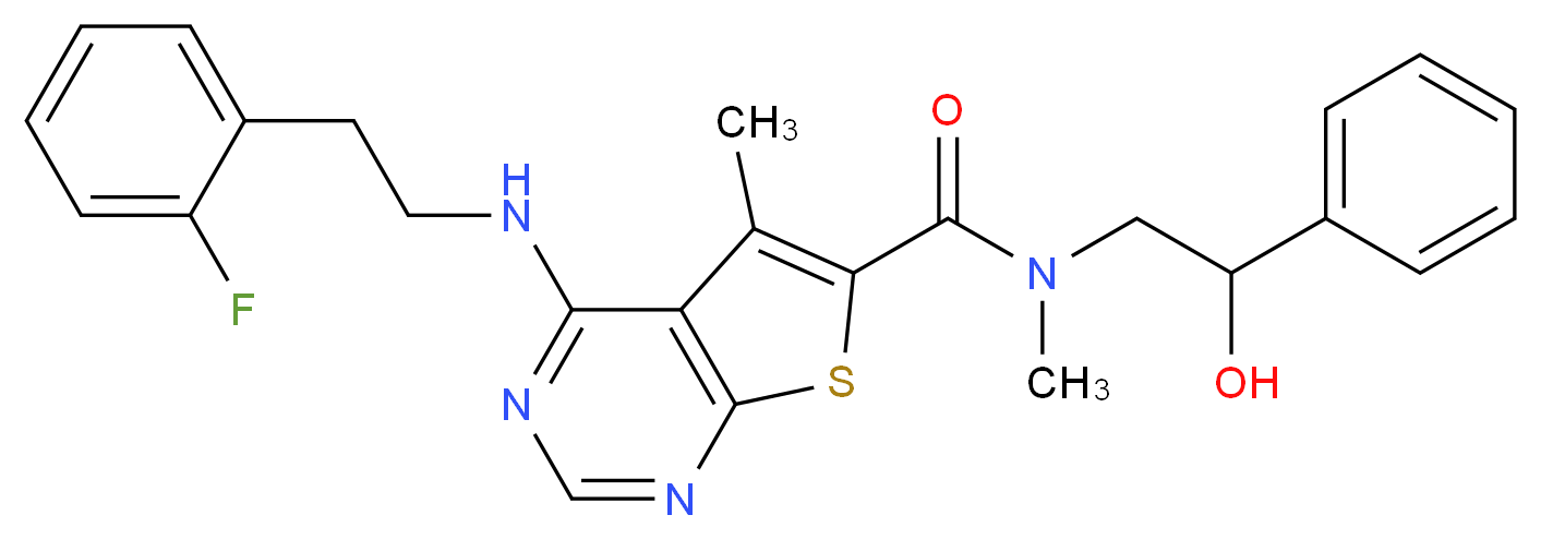 4-{[2-(2-fluorophenyl)ethyl]amino}-N-(2-hydroxy-2-phenylethyl)-N,5-dimethylthieno[2,3-d]pyrimidine-6-carboxamide_分子结构_CAS_)