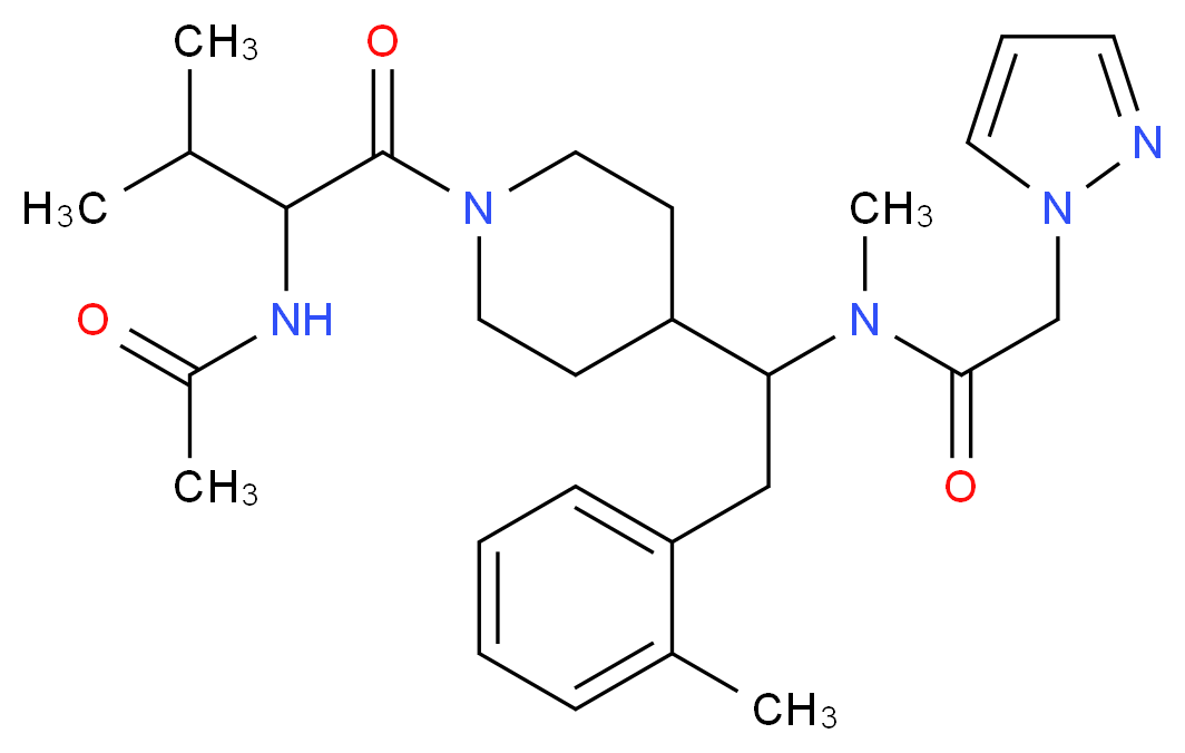 N-[1-[1-(N-acetylvalyl)-4-piperidinyl]-2-(2-methylphenyl)ethyl]-N-methyl-2-(1H-pyrazol-1-yl)acetamide_分子结构_CAS_)