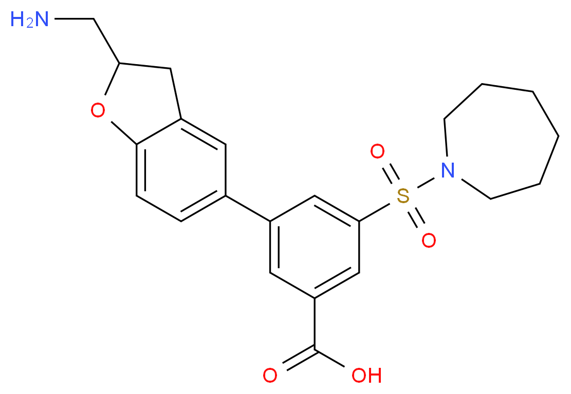 3-[2-(aminomethyl)-2,3-dihydro-1-benzofuran-5-yl]-5-(azepan-1-ylsulfonyl)benzoic acid_分子结构_CAS_)