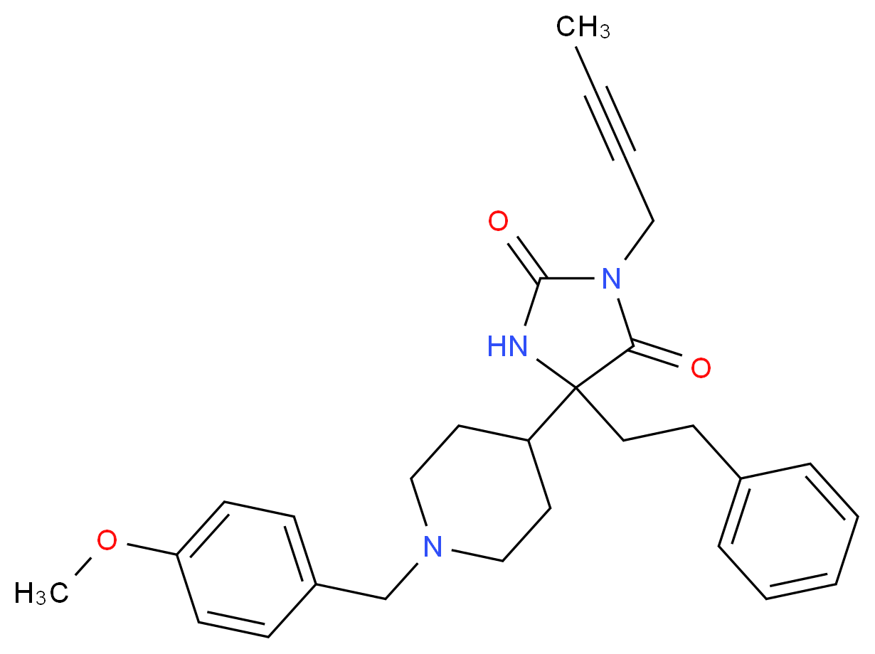 3-(2-butyn-1-yl)-5-[1-(4-methoxybenzyl)-4-piperidinyl]-5-(2-phenylethyl)-2,4-imidazolidinedione_分子结构_CAS_)