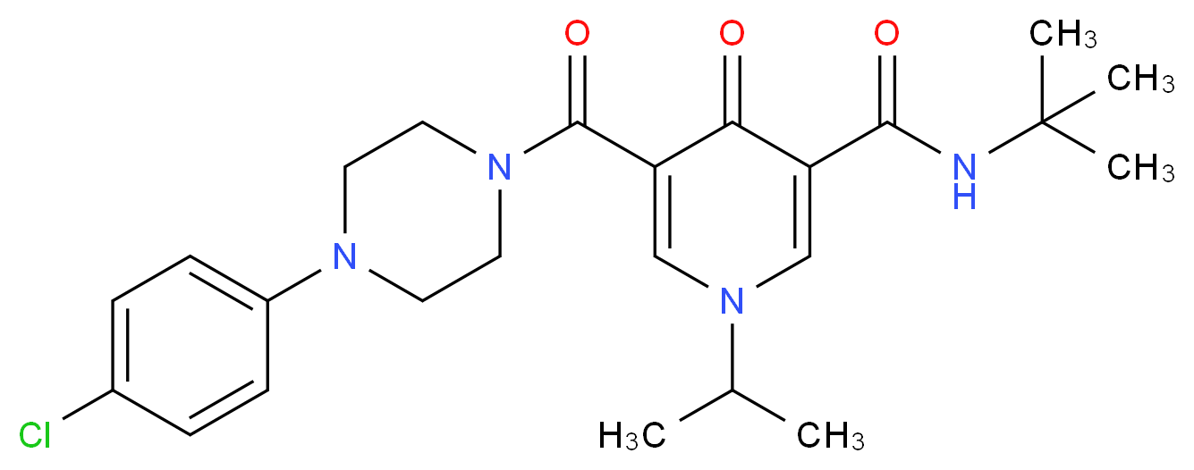 N-(tert-butyl)-5-{[4-(4-chlorophenyl)-1-piperazinyl]carbonyl}-1-isopropyl-4-oxo-1,4-dihydro-3-pyridinecarboxamide_分子结构_CAS_)