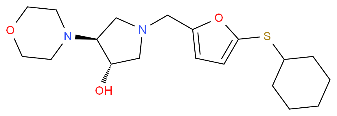 (3S*,4S*)-1-{[5-(cyclohexylthio)-2-furyl]methyl}-4-morpholin-4-ylpyrrolidin-3-ol_分子结构_CAS_)