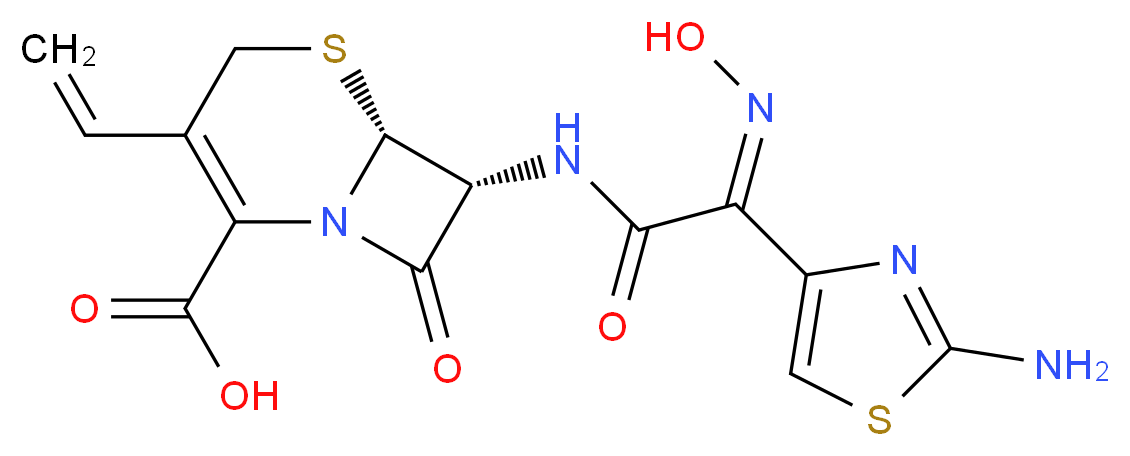 (6R,7R)-7-[(2Z)-2-(2-amino-1,3-thiazol-4-yl)-2-(N-hydroxyimino)acetamido]-3-ethenyl-8-oxo-5-thia-1-azabicyclo[4.2.0]oct-2-ene-2-carboxylic acid_分子结构_CAS_91832-40-5