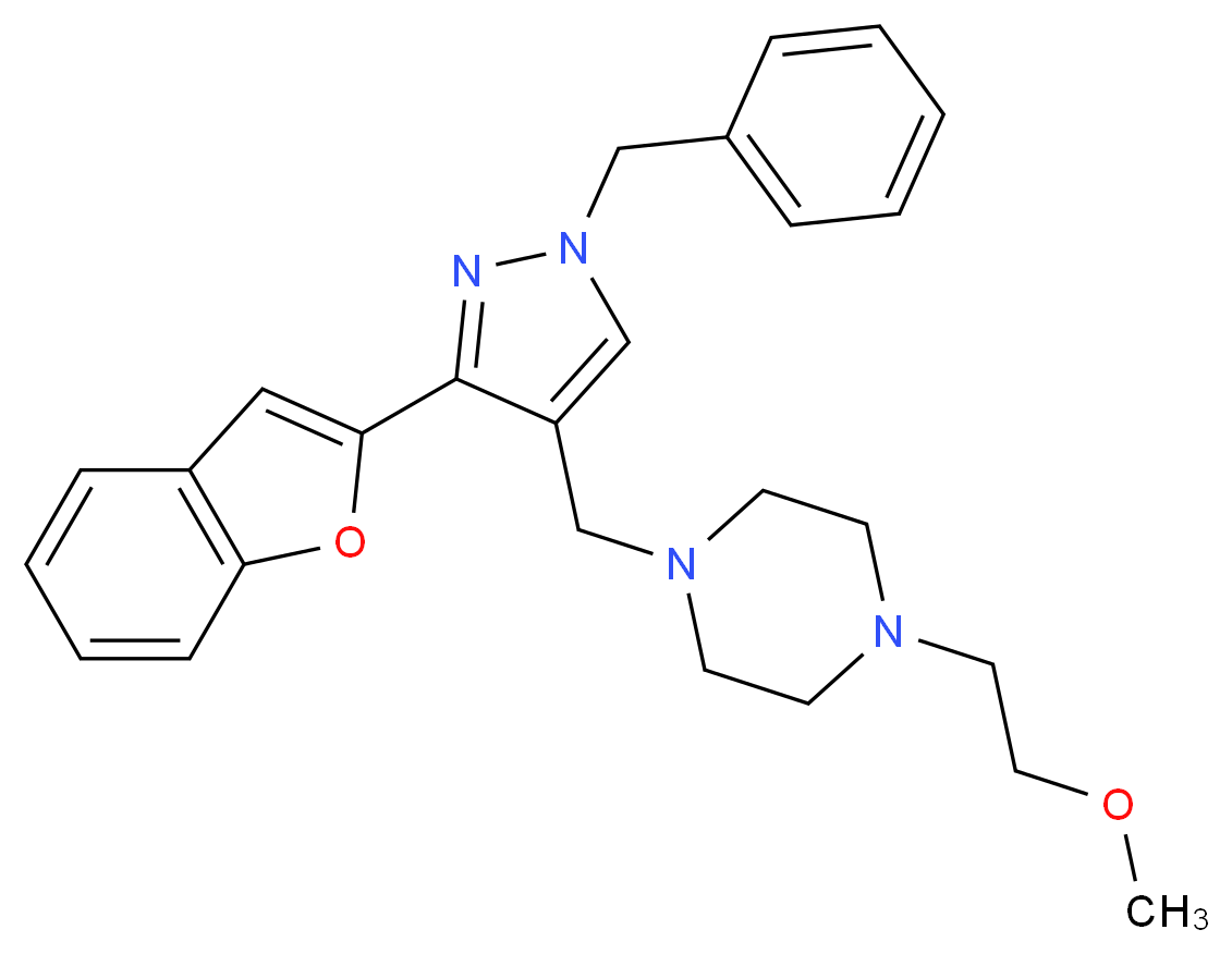 1-{[3-(1-benzofuran-2-yl)-1-benzyl-1H-pyrazol-4-yl]methyl}-4-(2-methoxyethyl)piperazine_分子结构_CAS_)