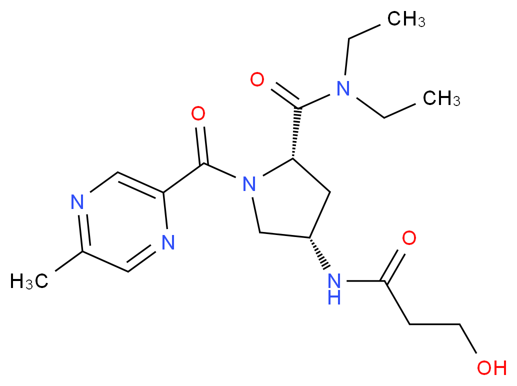 (4S)-N,N-diethyl-4-[(3-hydroxypropanoyl)amino]-1-[(5-methylpyrazin-2-yl)carbonyl]-L-prolinamide_分子结构_CAS_)