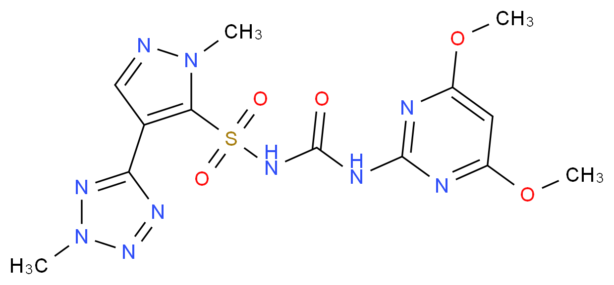 1-(4,6-dimethoxypyrimidin-2-yl)-3-{[1-methyl-4-(2-methyl-2H-1,2,3,4-tetrazol-5-yl)-1H-pyrazol-5-yl]sulfonyl}urea_分子结构_CAS_120162-55-2