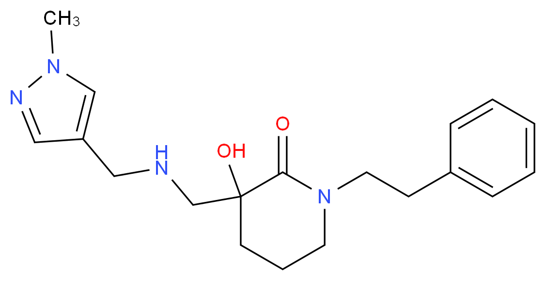 3-hydroxy-3-({[(1-methyl-1H-pyrazol-4-yl)methyl]amino}methyl)-1-(2-phenylethyl)piperidin-2-one_分子结构_CAS_)