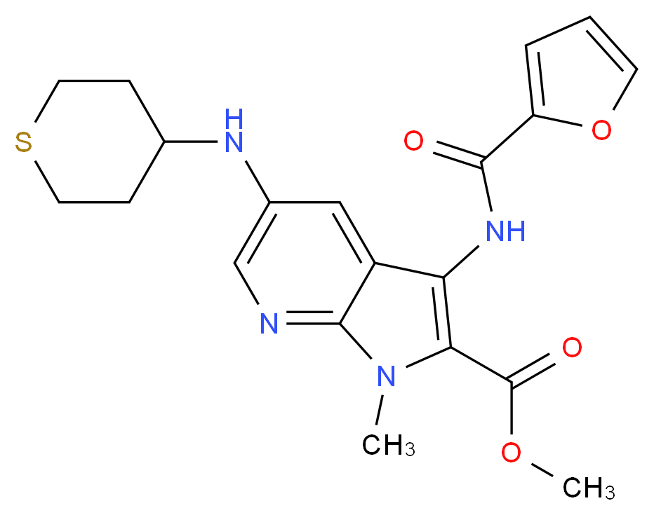 methyl 3-(2-furoylamino)-1-methyl-5-(tetrahydro-2H-thiopyran-4-ylamino)-1H-pyrrolo[2,3-b]pyridine-2-carboxylate_分子结构_CAS_)