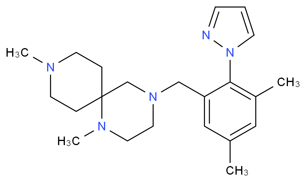 4-[3,5-dimethyl-2-(1H-pyrazol-1-yl)benzyl]-1,9-dimethyl-1,4,9-triazaspiro[5.5]undecane_分子结构_CAS_)
