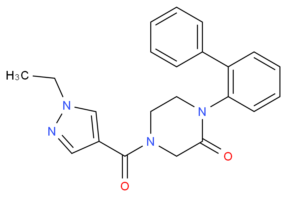 1-(2-biphenylyl)-4-[(1-ethyl-1H-pyrazol-4-yl)carbonyl]-2-piperazinone_分子结构_CAS_)