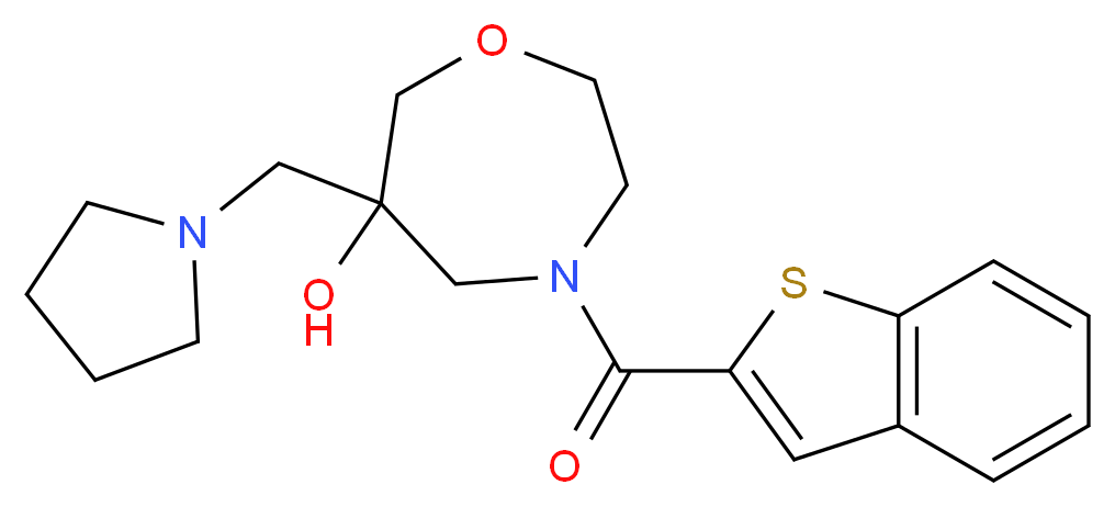 4-(1-benzothien-2-ylcarbonyl)-6-(pyrrolidin-1-ylmethyl)-1,4-oxazepan-6-ol_分子结构_CAS_)