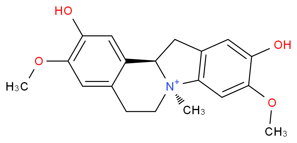 (7S,12aR)-2,10-dihydroxy-3,9-dimethoxy-7-methyl-5H,6H,7H,12H,12aH-indolo[2,1-a]isoquinolin-7-ium_分子结构_CAS_209115-67-3