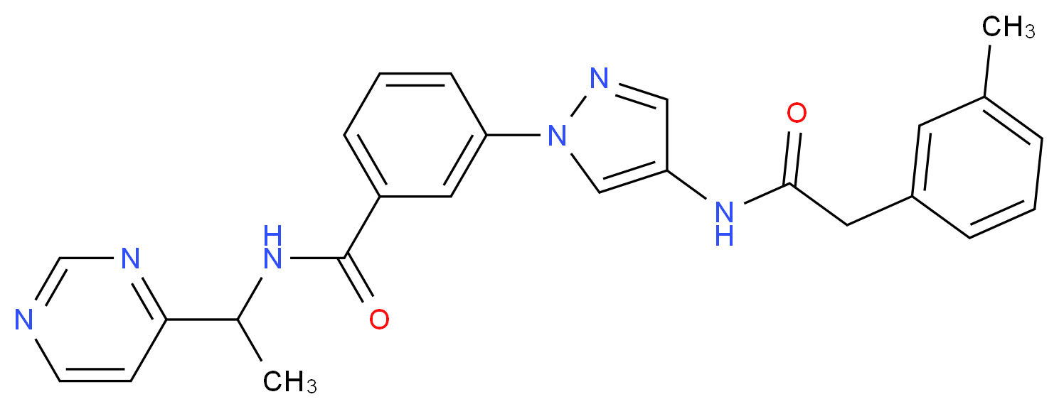 3-(4-{[(3-methylphenyl)acetyl]amino}-1H-pyrazol-1-yl)-N-[1-(4-pyrimidinyl)ethyl]benzamide_分子结构_CAS_)