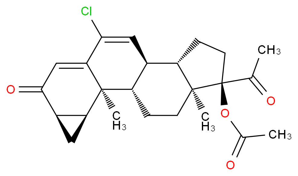 (1S,2S,3S,5R,11R,12S,15R,16S)-15-acetyl-9-chloro-2,16-dimethyl-6-oxopentacyclo[9.7.0.0^{2,8}.0^{3,5}.0^{12,16}]octadeca-7,9-dien-15-yl acetate_分子结构_CAS_427-51-0