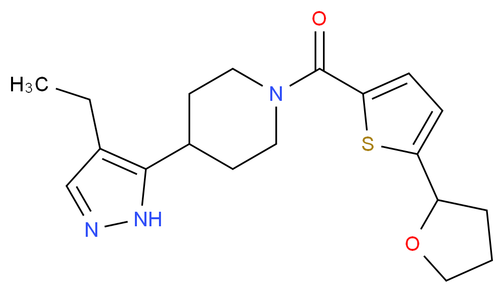 4-(4-ethyl-1H-pyrazol-5-yl)-1-{[5-(tetrahydrofuran-2-yl)-2-thienyl]carbonyl}piperidine_分子结构_CAS_)