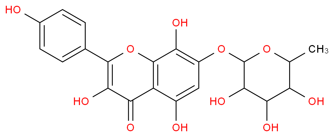 3,5,8-trihydroxy-2-(4-hydroxyphenyl)-7-[(3,4,5-trihydroxy-6-methyloxan-2-yl)oxy]-4H-chromen-4-one_分子结构_CAS_85571-15-9