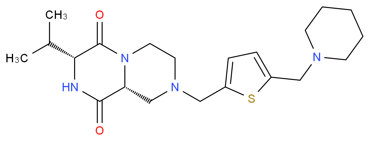 (3R,9aR)-3-isopropyl-8-{[5-(1-piperidinylmethyl)-2-thienyl]methyl}tetrahydro-2H-pyrazino[1,2-a]pyrazine-1,4(3H,6H)-dione_分子结构_CAS_)