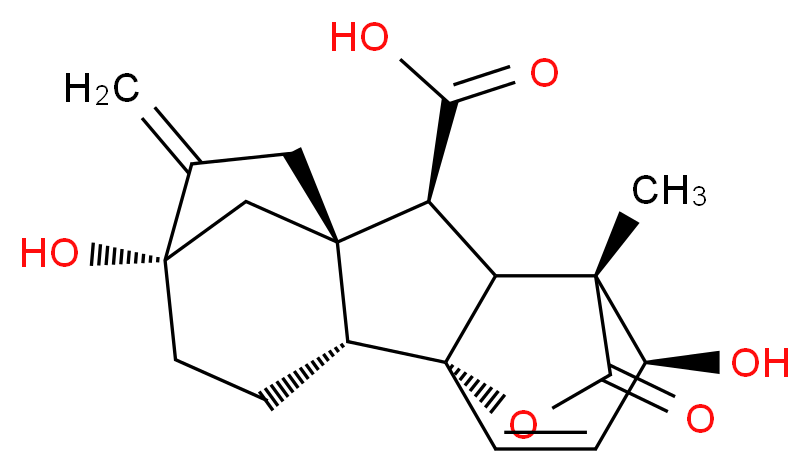 (1R,2R,5S,8S,9S,11R,12S)-5,12-dihydroxy-11-methyl-6-methylidene-16-oxo-15-oxapentacyclo[9.3.2.1<sup>5</sup>,<sup>8</sup>.0<sup>1</sup>,<sup>1</sup><sup>0</sup>.0<sup>2</sup>,<sup>8</sup>]heptadec-13-ene-9-carboxylic acid_分子结构_CAS_77-06-5