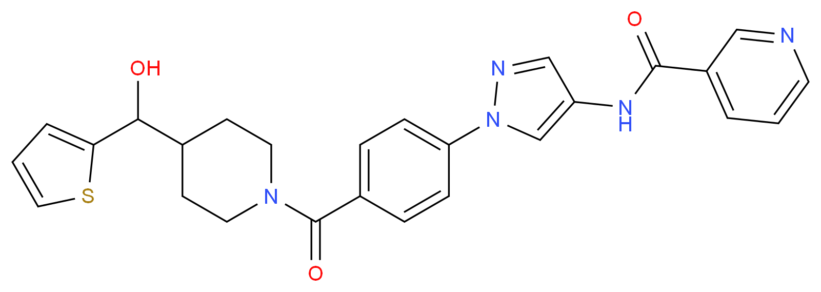 N-{1-[4-({4-[hydroxy(2-thienyl)methyl]-1-piperidinyl}carbonyl)phenyl]-1H-pyrazol-4-yl}nicotinamide_分子结构_CAS_)