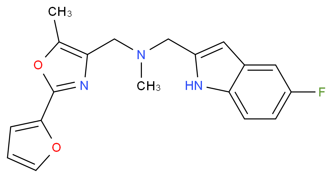 1-(5-fluoro-1H-indol-2-yl)-N-{[2-(2-furyl)-5-methyl-1,3-oxazol-4-yl]methyl}-N-methylmethanamine_分子结构_CAS_)