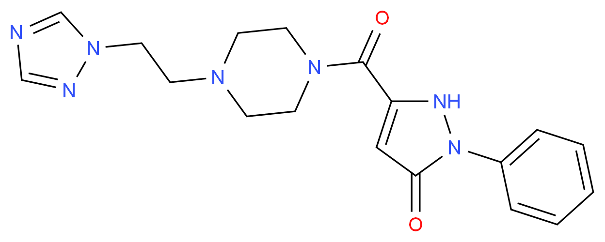 2-phenyl-5-({4-[2-(1H-1,2,4-triazol-1-yl)ethyl]-1-piperazinyl}carbonyl)-1,2-dihydro-3H-pyrazol-3-one_分子结构_CAS_)
