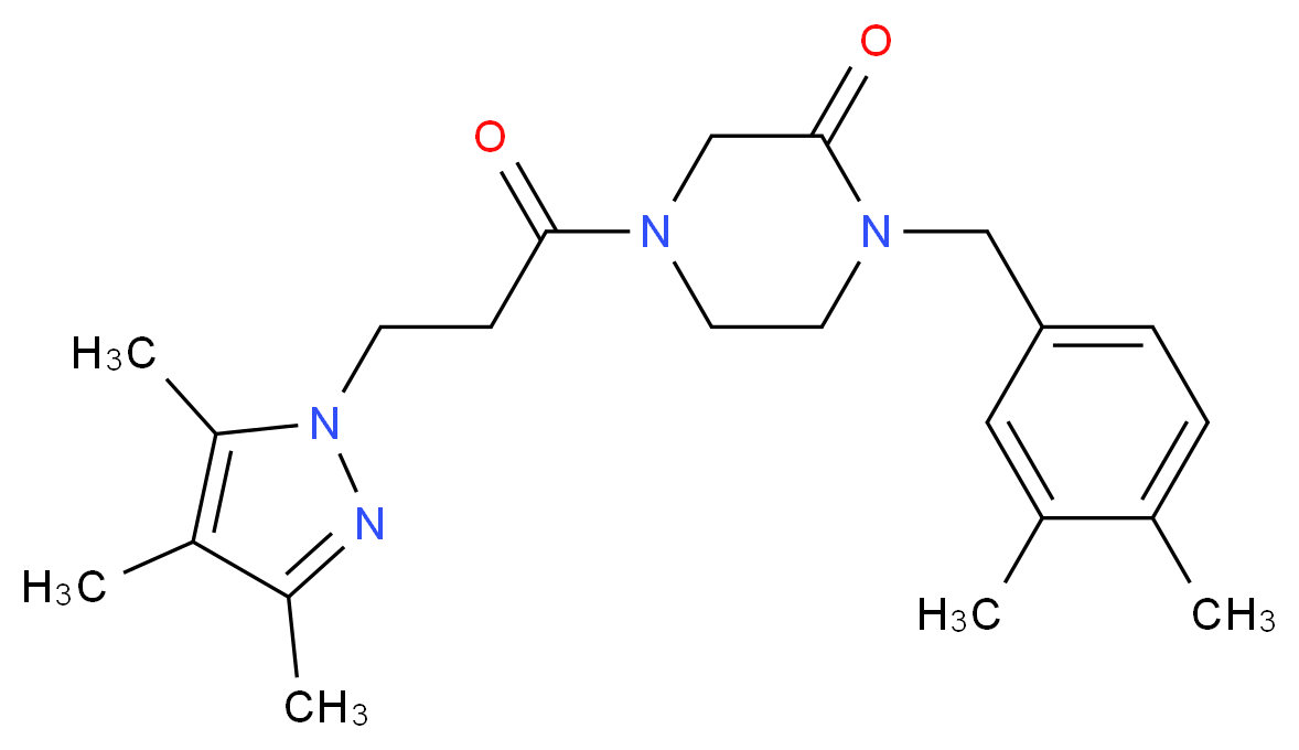 1-(3,4-dimethylbenzyl)-4-[3-(3,4,5-trimethyl-1H-pyrazol-1-yl)propanoyl]-2-piperazinone_分子结构_CAS_)