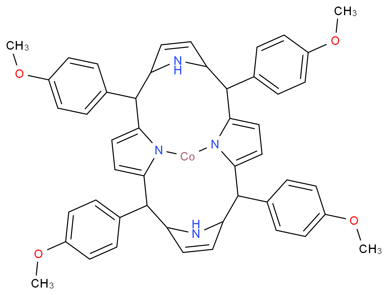 2,7,12,17-tetrakis(4-methoxyphenyl)-21,23,24,25-tetraaza-22-cobaltahexacyclo[9.9.3.1<sup>3</sup>,<sup>6</sup>.1<sup>1</sup><sup>3</sup>,<sup>1</sup><sup>6</sup>.0<sup>8</sup>,<sup>2</sup><sup>3</sup>.0<sup>1</sup><sup>8</sup>,<sup>2</sup><sup>1</sup>]pentacosa-1(20),4,8,10,14,18-hexaene_分子结构_CAS_28903-71-1