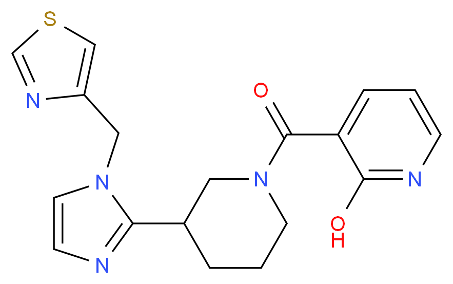 3-({3-[1-(1,3-thiazol-4-ylmethyl)-1H-imidazol-2-yl]-1-piperidinyl}carbonyl)-2-pyridinol_分子结构_CAS_)