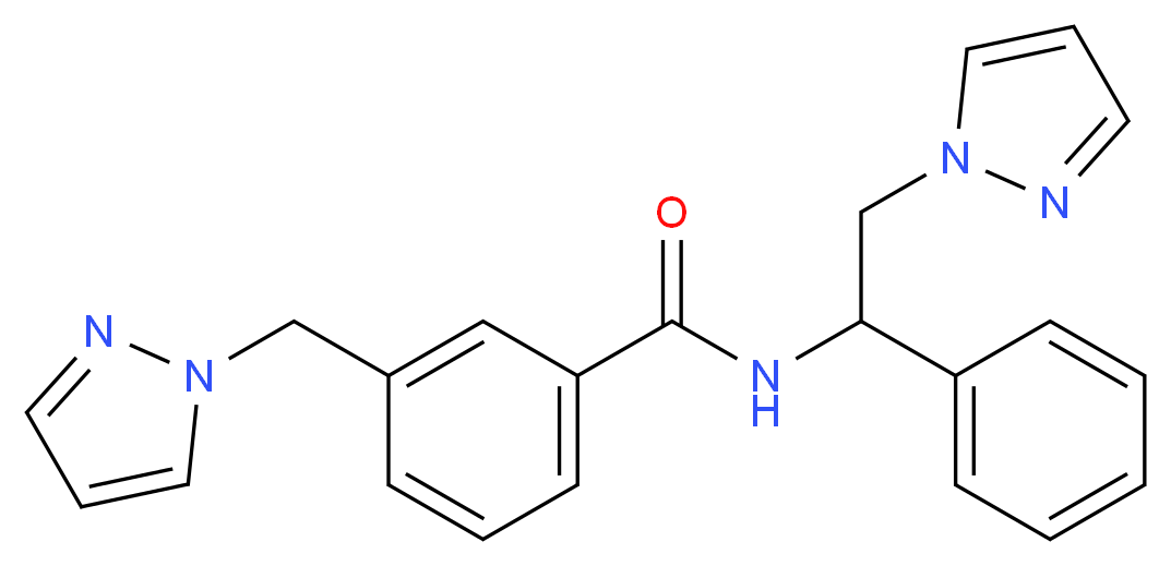 N-[1-phenyl-2-(1H-pyrazol-1-yl)ethyl]-3-(1H-pyrazol-1-ylmethyl)benzamide_分子结构_CAS_)
