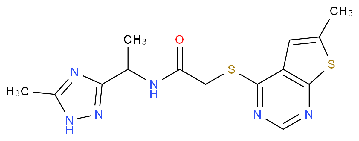 2-[(6-methylthieno[2,3-d]pyrimidin-4-yl)thio]-N-[1-(5-methyl-1H-1,2,4-triazol-3-yl)ethyl]acetamide_分子结构_CAS_)